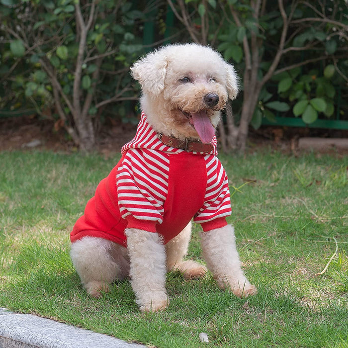 Dog Hoodie Shirts Pet Clothes With Hat Red Stripes