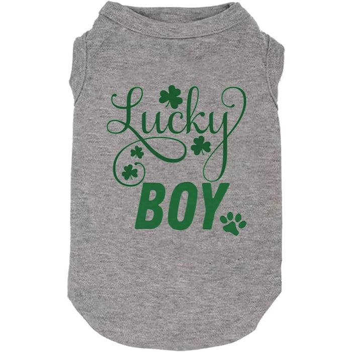 Dog Apparel Lucky Boy Letter Print Clover Shirts For Small Large Dog Vest Puppy's Costume
