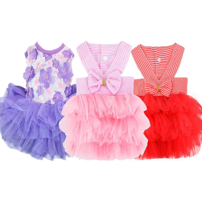 Small Dogs Girl 3 Pack Summer Puppy Clothes Outfit Apparel Female, Clothing Breathable Pet Dress