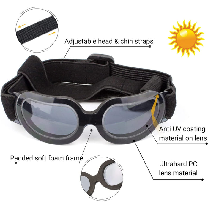Dog Goggles Small Dog Sunglasses UV Protection Big Cat Glasses Fog/Windproof Outdoor Doggy Eye Protective with Adjustable Band for Small Dogs