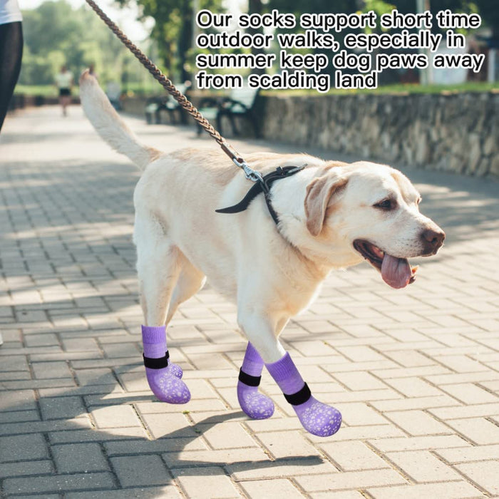 Double Side Anti-Slip Dog Socks With Adjustable Straps For Dogs 4 Pack