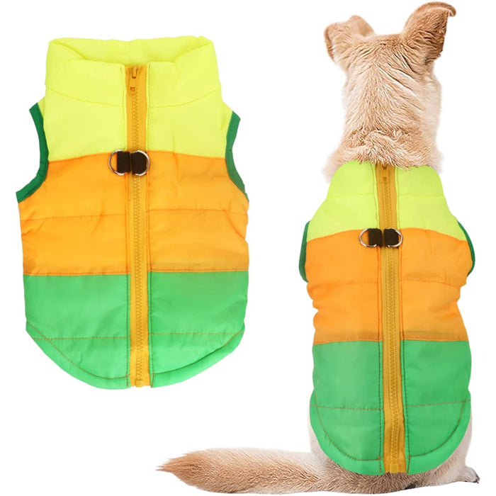Dog Cat Coat With Leash Anchor Color Patchwork Padded Puppy Vest Jacket Teddy Chihuahua Costumes