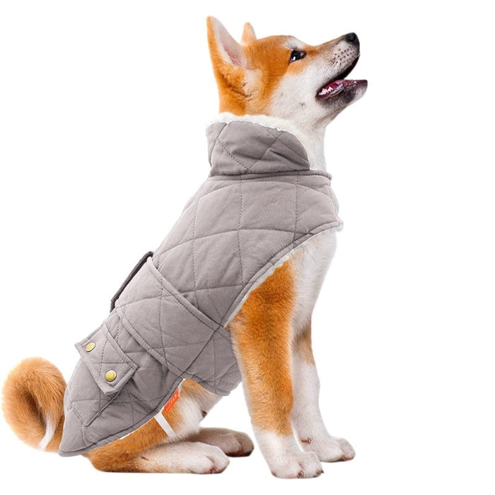 Dog Cold Weather Coats Cozy Windproof Padded Sherpa Warm Dog Gray Jacket For Small Dogs With Furry Collar Dog Apparel