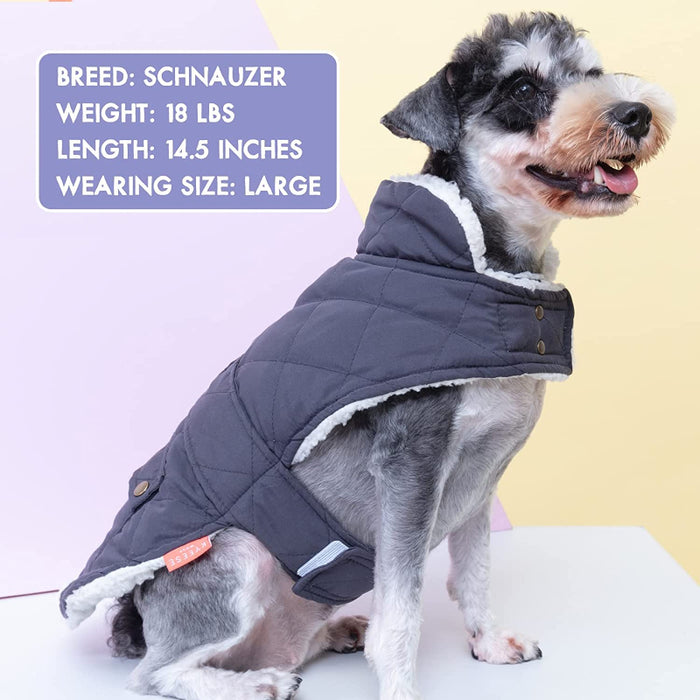 Dog Cold Weather Coats Cozy Windproof Padded Sherpa Warm Dog Navy Blue Jacket For Small Dogs With Furry Collar Dog Apparel