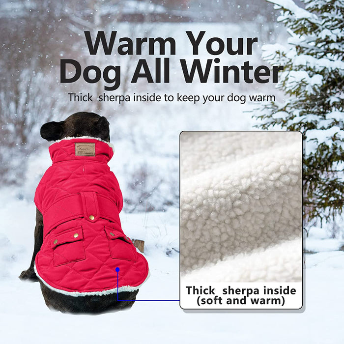 Dog Cold Weather Coats Cozy Windproof Padded Sherpa Warm Dog Red Jacket For Small Dogs With Furry Collar Dog Apparel