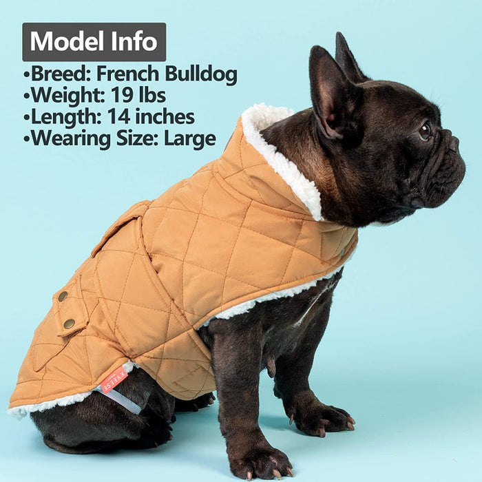 Dog Cold Weather Coats Cozy Windproof Padded Sherpa Warm Dog Yellow Jacket For Small Dogs With Furry Collar Dog Apparel