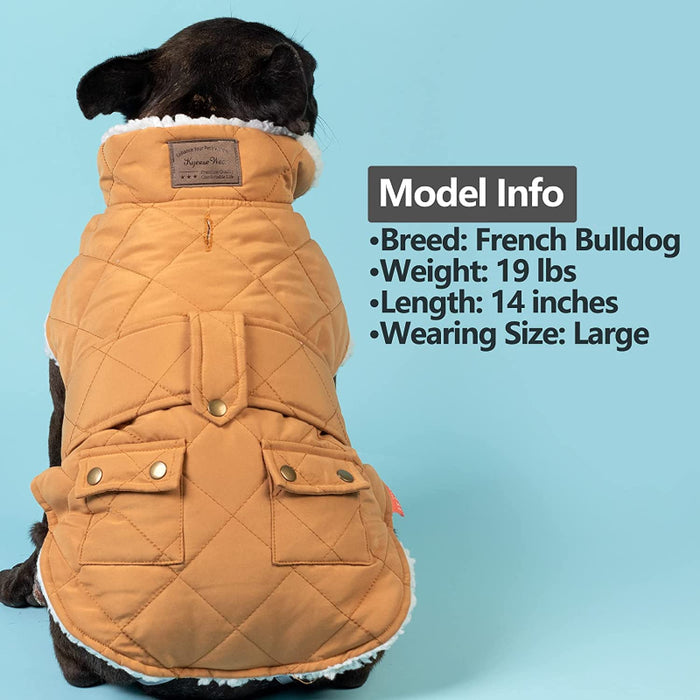 Dog Cold Weather Coats Cozy Windproof Padded Sherpa Warm Dog Yellow Jacket For Small Dogs With Furry Collar Dog Apparel