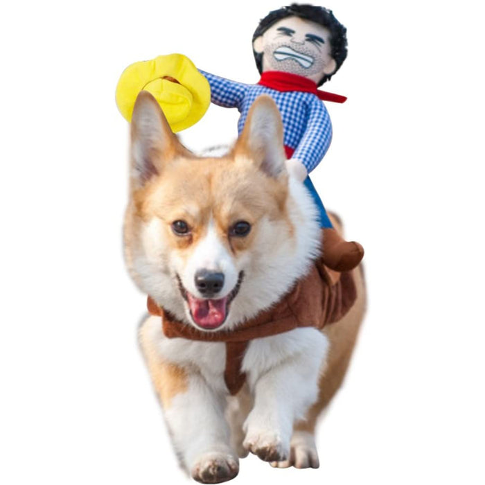 Cowboy Rider Dog Costume For Dogs Clothes Knight Style With Doll And Hat For Halloween Day Pet Costume