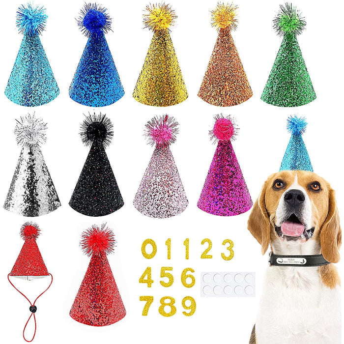 Small Dog Birthday Hat Set For Boys Girls Medium Dogs Cat Kitten Puppies Party Hats with 0-9 Numbers 10 Glue Dots Grooming Accessories