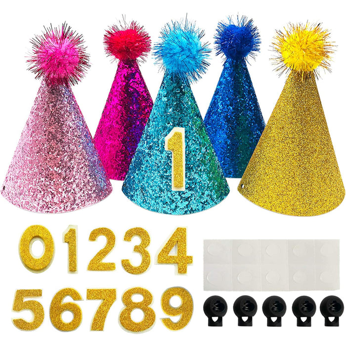 Small Dog Birthday Hat Set For Boys Girls Medium Dogs Cat Kitten Puppies Party Hats with 0-9 Numbers 10 Glue Dots Grooming Accessories