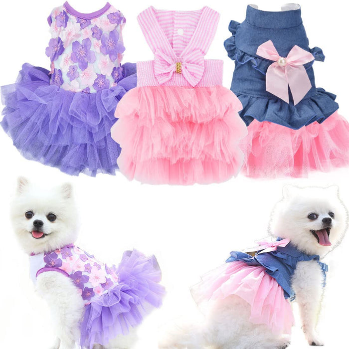 Small Dogs Girl 3 Pack Summer Puppy Clothes Outfit Apparel Female, Clothing Breathable Pet Dress