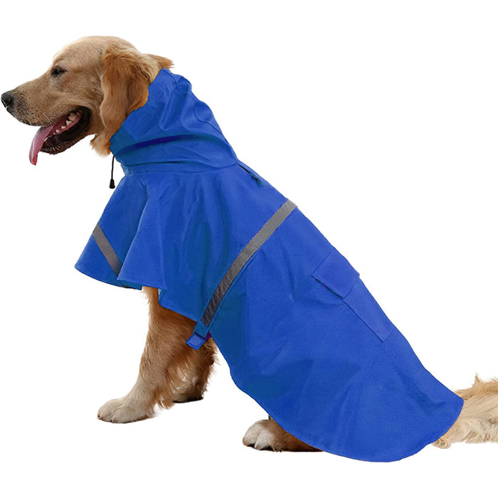 Large Dog Raincoat Adjustable Pet Water Proof Clothes Lightweight Rain Jacket Poncho Hoodies With Strip Reflective