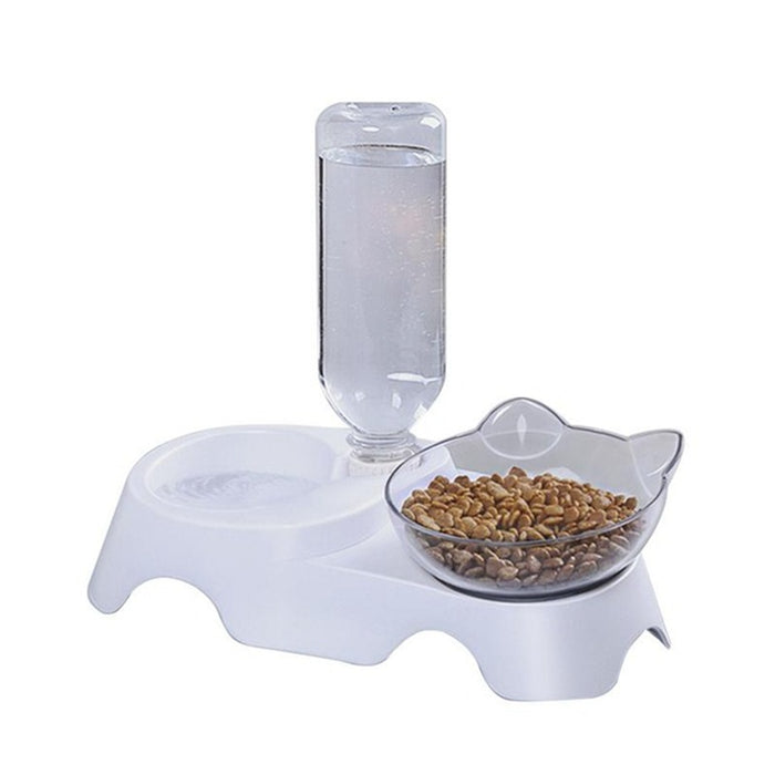 Double Bowl With Removable Water Bottle For Cats