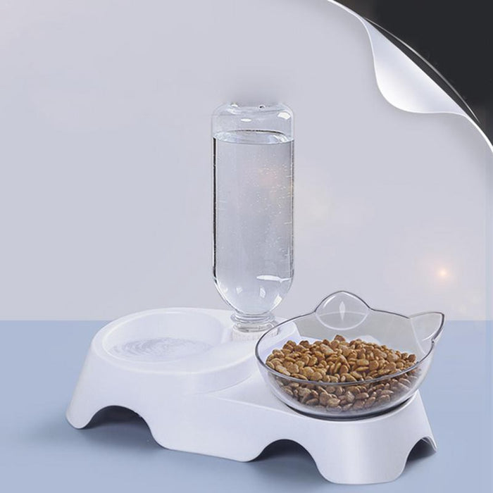 Double Bowl With Removable Water Bottle For Cats