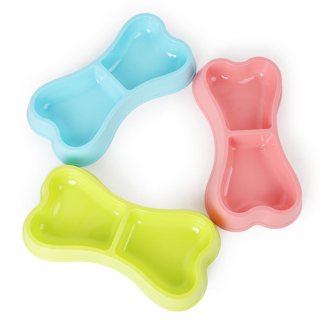 1pc Plastic Bone-shaped Dog Bowl, Double Bowls Design For Water And Food