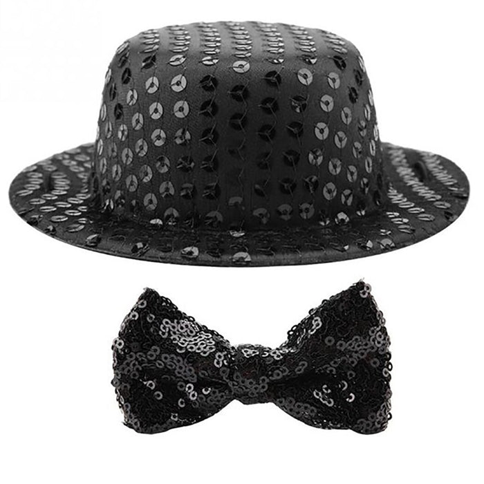 Black Sequins Top Hat With Bow Tie Set For Dogs