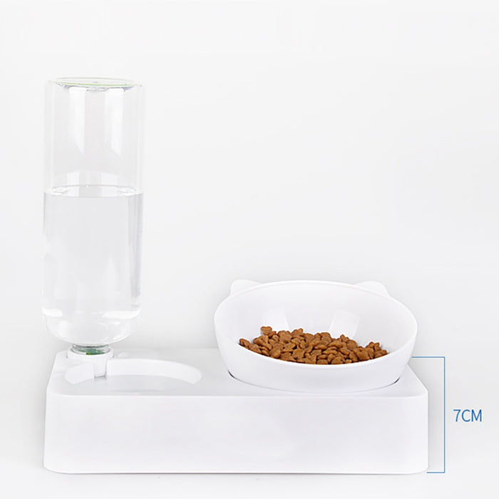 2 In 1 Adjustable Food Bowl With Water Bottle For Cat