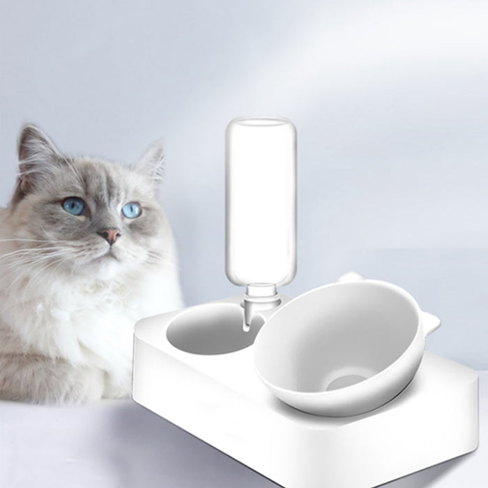 2 In 1 Adjustable Food Bowl With Water Bottle For Cat