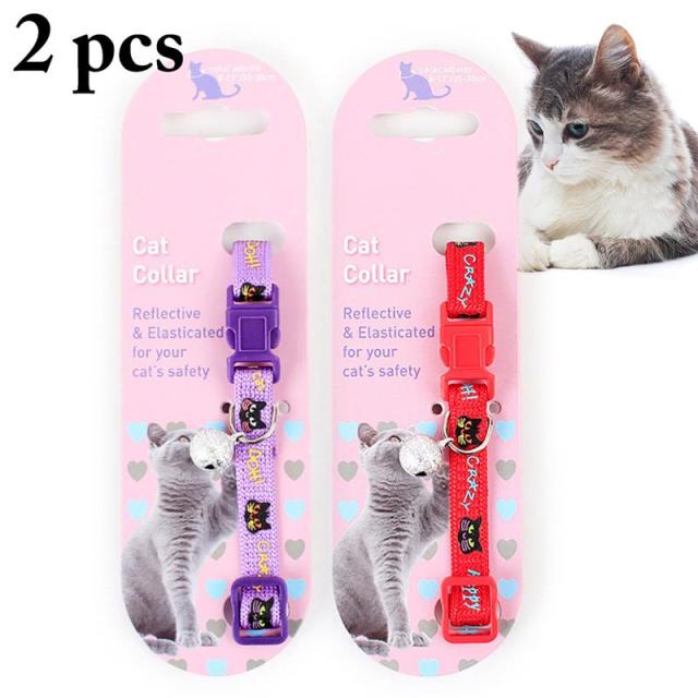 2pcs Adjustable Cat Collar With Bell For Cats