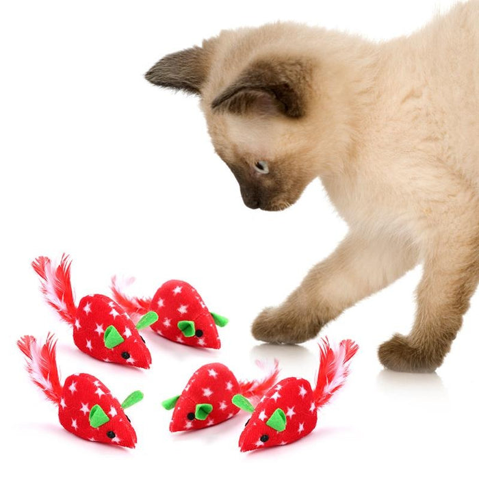 5Pcs Set Of Artificial Feather Mouse Toys For Cat